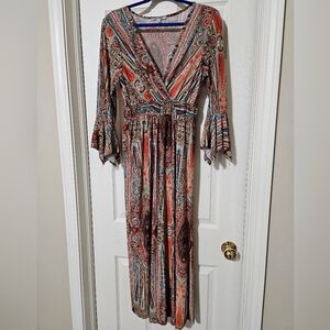 Bohemian Paisley Long Sleeve Maxi Dress